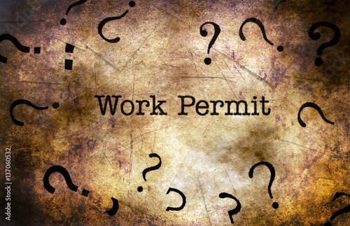 Work permit text on grunge background