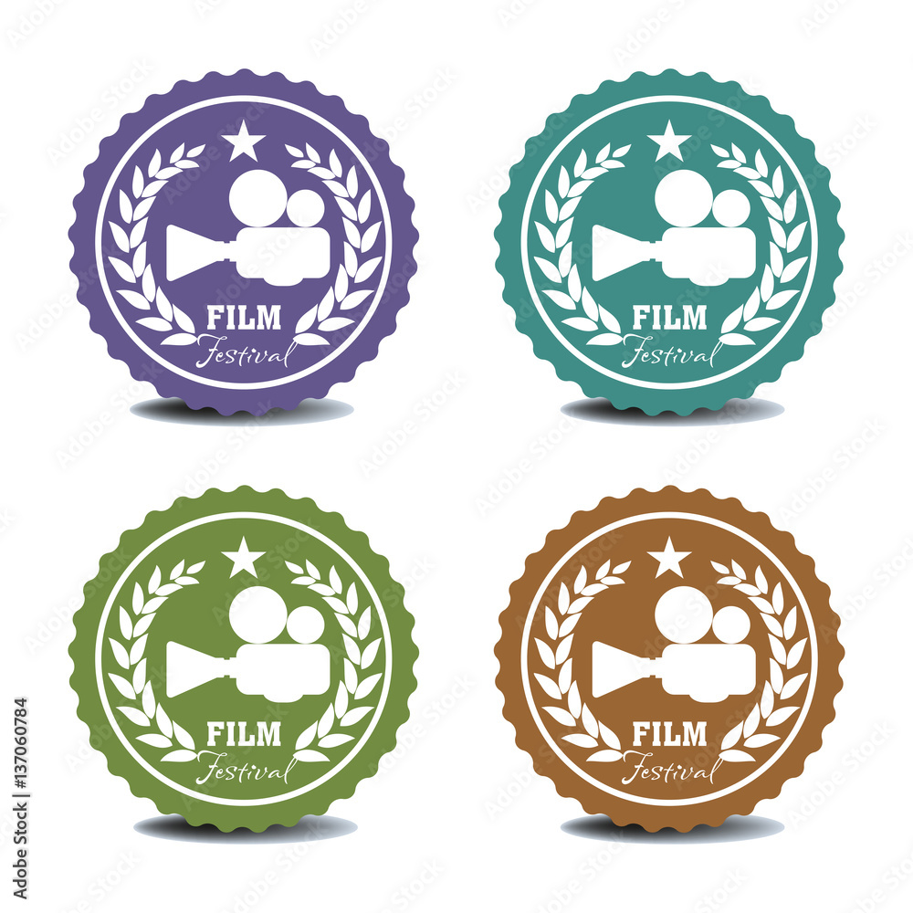 Set of four film festival stickers, isolated on a white background