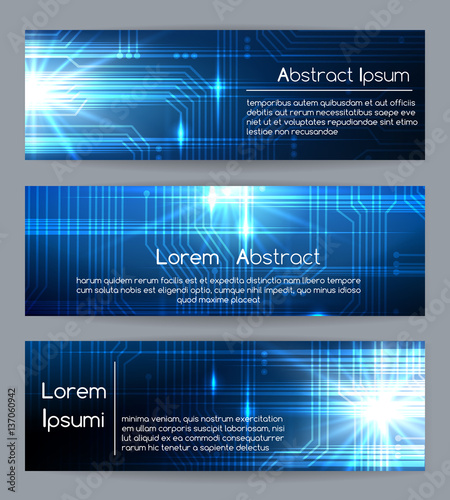 Technology web banners or abstract website tech digital and medical banner templates vector illustration
