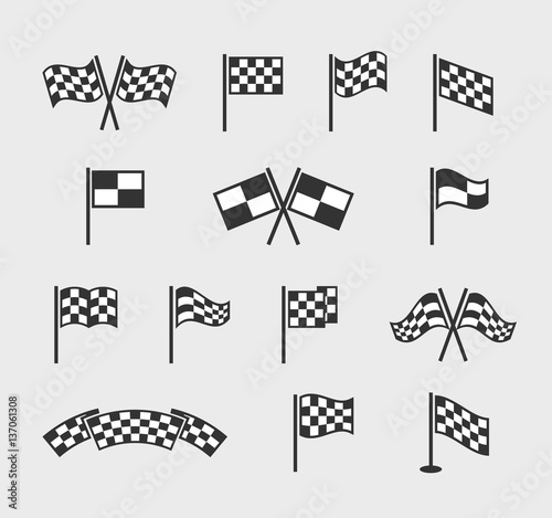 Checkered vector flags. Racing waving finish and start line flag set isolated on white background