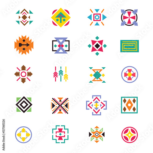 Aztec ethnicity style signs. American indian navajo art vector patterns