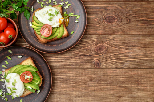 Sandwich with avocado and poached egg.