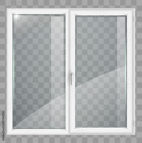 Modern white plastic wide window with a transparency effect for the group with the glass in vector graphics