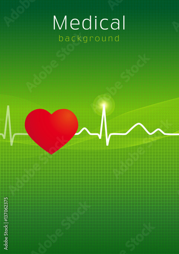 Medical folder background. Outpatient card cover design in standard paper size or presentation's slide. Icons idea for hospitals, tests, clinics, pharmacies. Vector cardiowaves. Heartbeats graph.