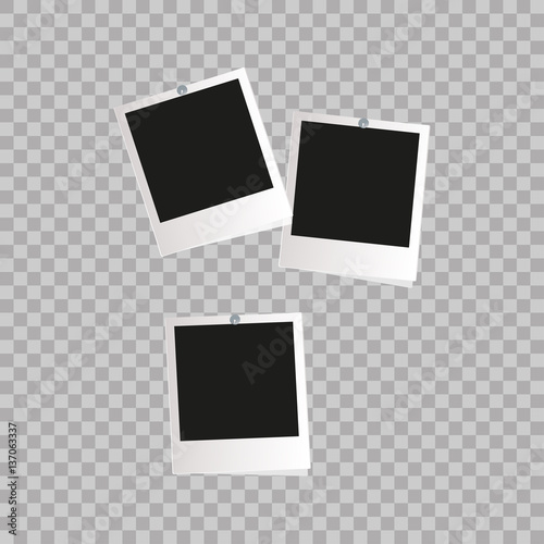 Photo frame. White plastic border on a transparent background. Vector illustration. Photorealistic Vector EPS10 Retro Photo Frame Template