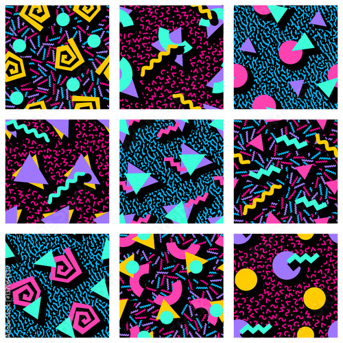 Set of vibrant geometric patterns