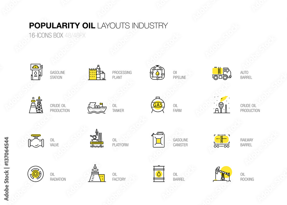 Oil popularity modern layouts global industry in new flat line style. Gas station, technology and petroleum systems development. infographics strategy program. Pictogram for design.
