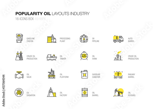 Obraz na płótnie Oil popularity modern layouts global industry in new flat line style. Gas station, technology and petroleum systems development. infographics strategy program. Pictogram for design. w salonie