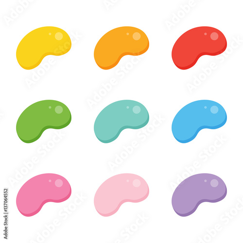 Set, collection of cute colorful jelly beans candies isolated on white background.