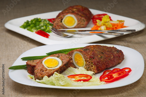 Meatloaf with egg.