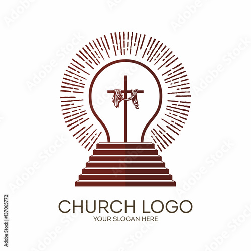 Church logo. Christian symbols. Being light and approached the steps of God, Jesus Christ shine.