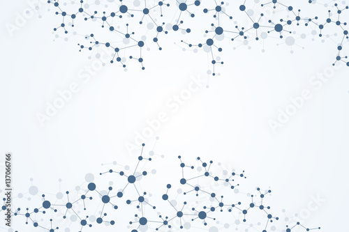 Structure molecule and communication. Dna, atom, neurons. Scientific concept for your design. Connected lines with dots. Medical, technology, chemistry, science background. Vector illustration.