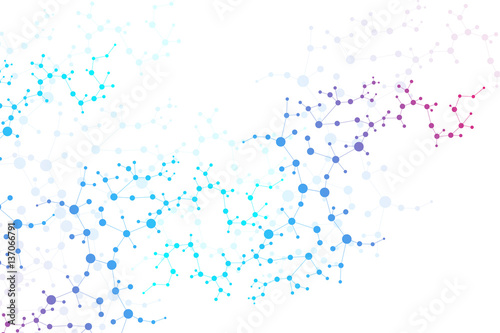Structure molecule and communication. Dna, atom, neurons. Scientific concept for your design. Connected lines with dots. Medical, technology, chemistry, science background. Vector illustration.