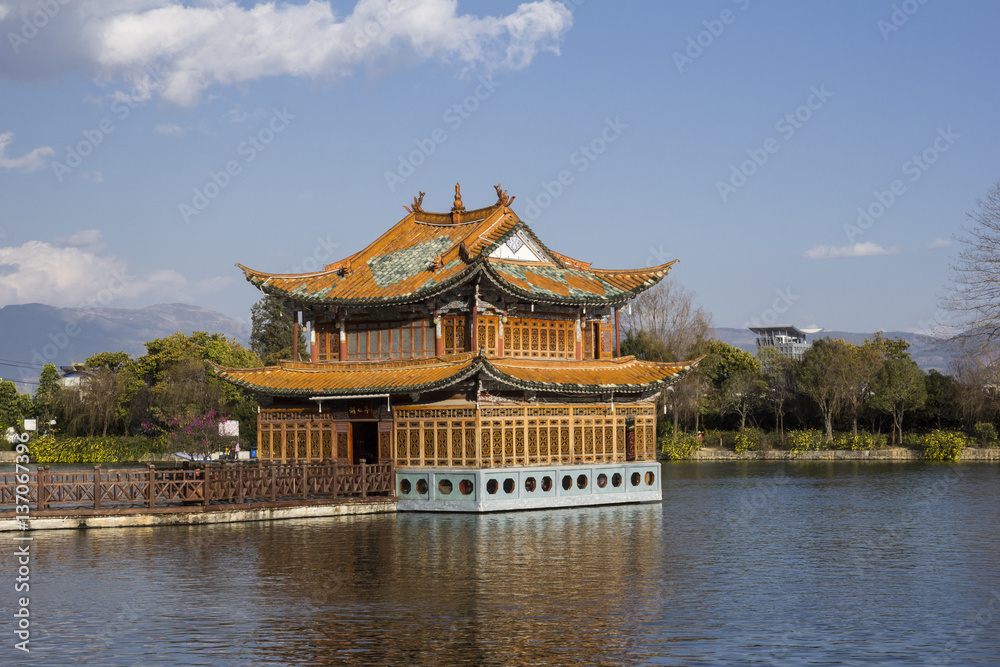  traditional Chinese pavilion on a lake