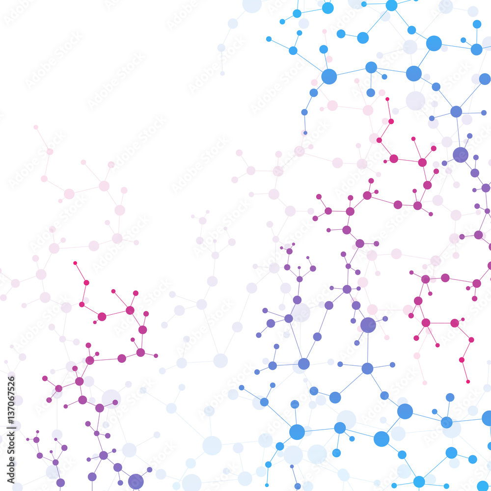 Structure molecule and communication. Dna, atom, neurons. Scientific concept for your design. Connected lines with dots. Medical, technology, chemistry, science background. Vector illustration.