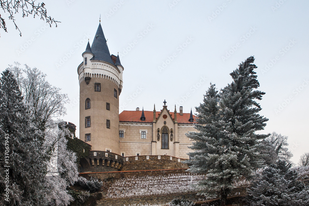 Chateau Zleby in winter, Czech Republic.