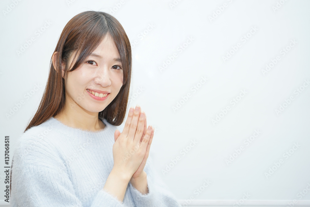 Young woman thinking something with white background Young woman thinking something with white background