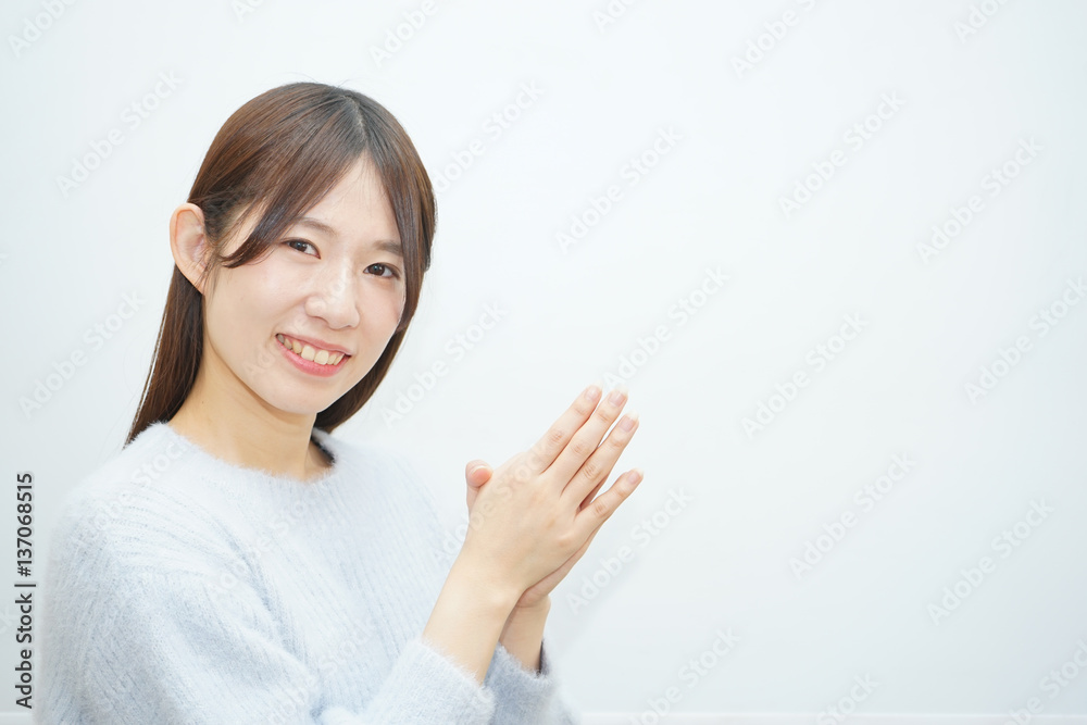 Young woman thinking something with white background Young woman thinking something with white background