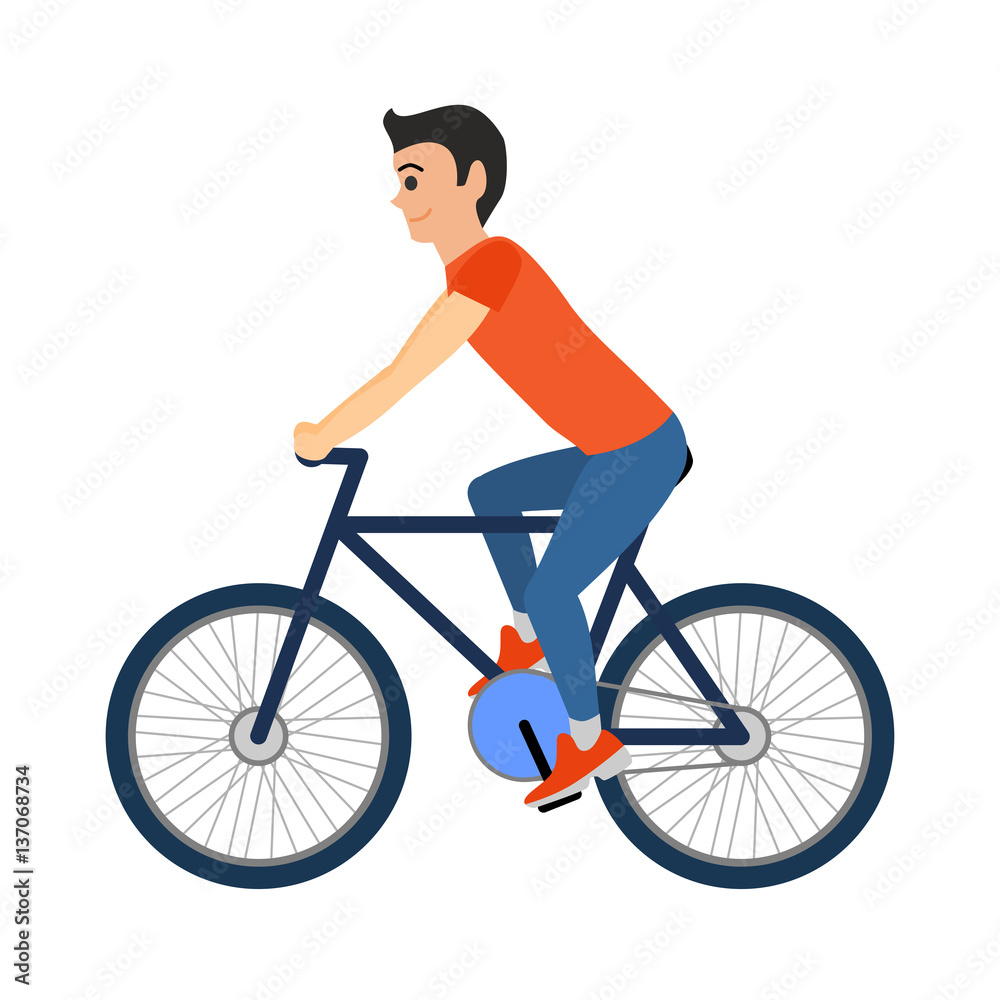 Man cyclist rides a bicycle. Vector illustration isolated on white background Man cyclist rides a bicycle. Vector illustration isolated on white background