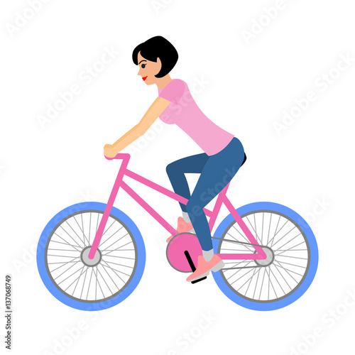 Woman cyclist rides a bicycle. Vector illustration isolated on white background © woters