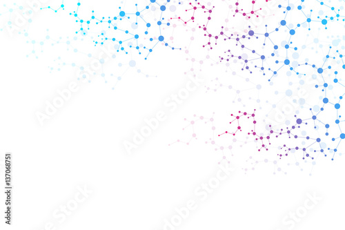 Structure molecule and communication. Dna, atom, neurons. Scientific concept for your design. Connected lines with dots. Medical, technology, chemistry, science background. Vector illustration.