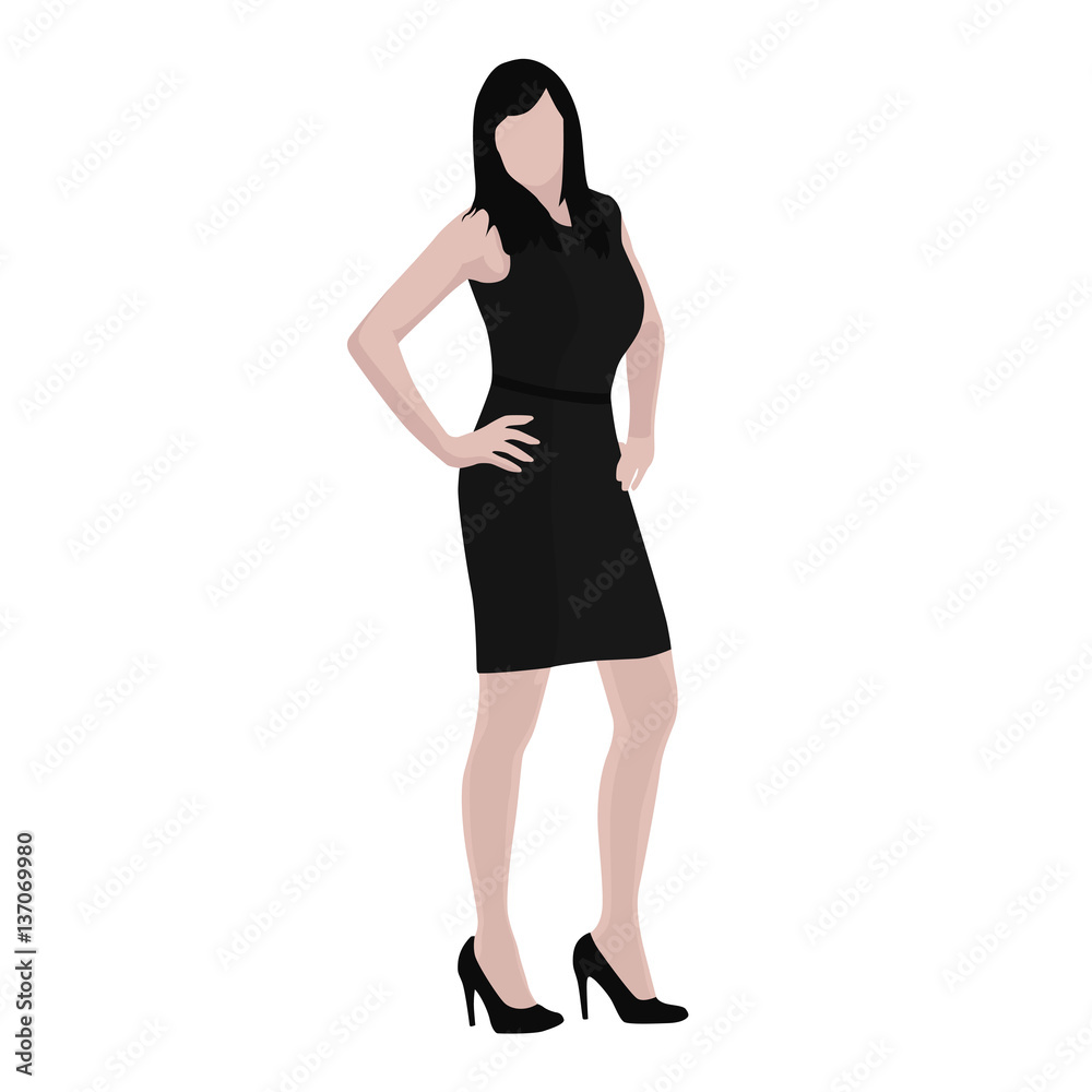 Fototapeta premium Business woman standing in dark clothes with hands on her hips,