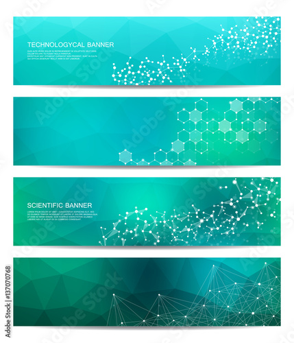 Set of modern scientific banners. Molecule structure DNA and neurons. Abstract background. Medicine, science, technology, business, website templates. Scalable vector graphics. photo