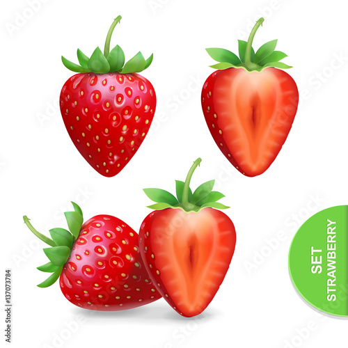 Realistic strawberry icons set, template for advertising vector illustration