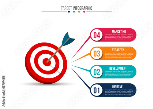 Infographic template with target and dart. photo