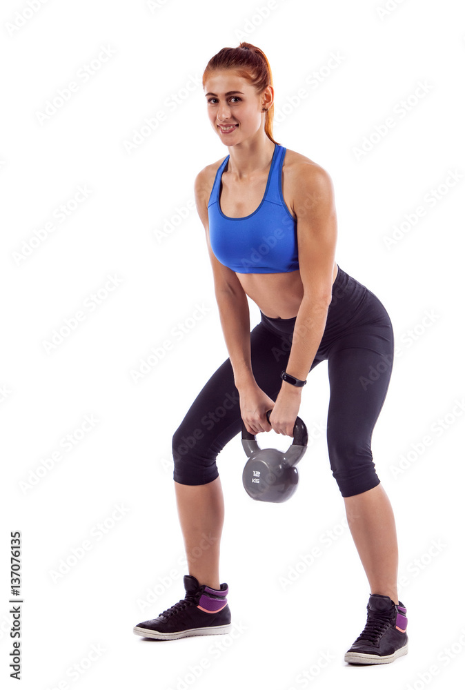 Beautiful fit woman making exercises with dumbbell. Beautiful fit woman making exercises with dumbbell.