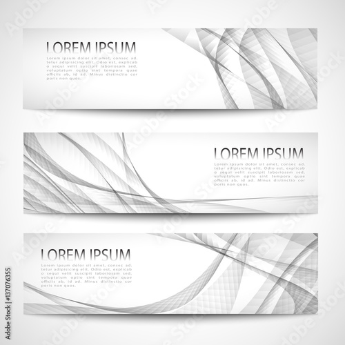 Set abstract gray smooth curve lines background advertising banner.Abstract header gray wave white vector design