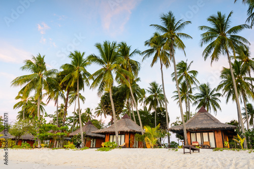  Resort around with coconut trees on the beach at island in Thai