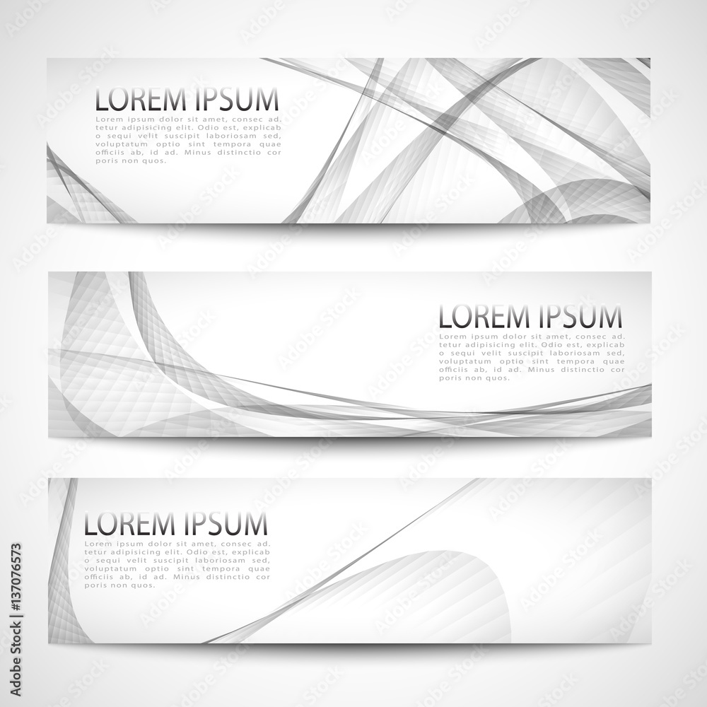 Fototapeta premium Set abstract gray smooth curve lines background advertising banner.Abstract header gray wave white vector design
