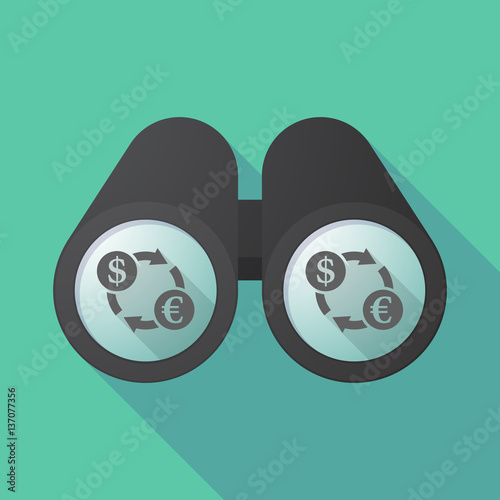 Long shadow binoculars with a dollar euro exchange sign