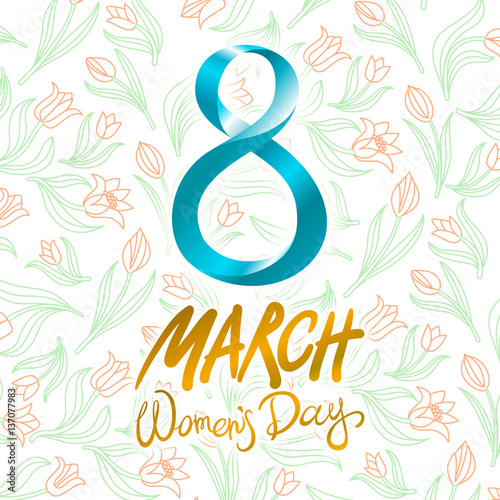 March 8 greeting card. International Womans Day. vector. background flower tulip