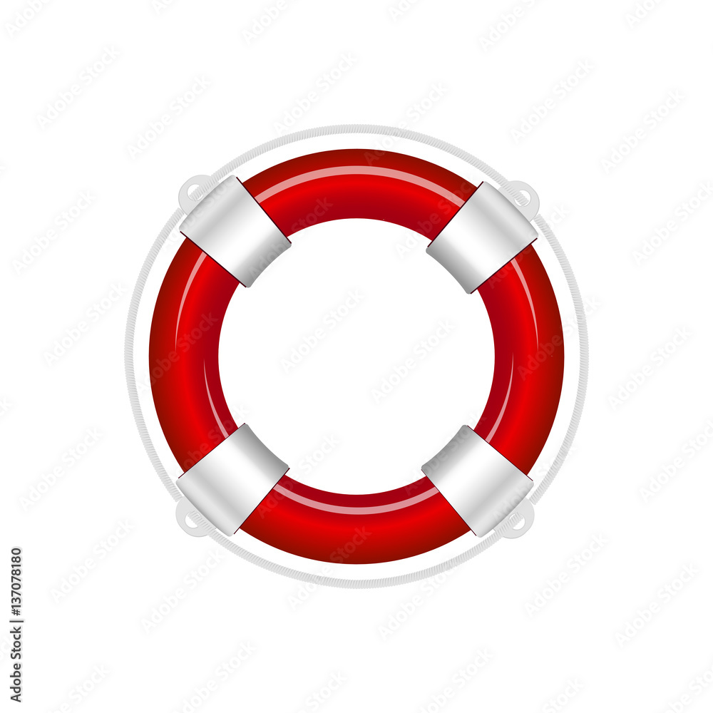 Red life buoy isolated on white background. Vector Illustration.