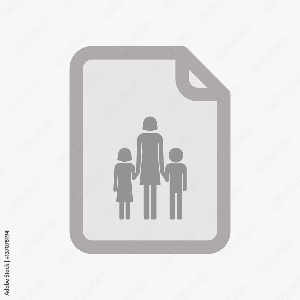 Isolated document with a female single parent family pictogram Isolated document with a female single parent family pictogram