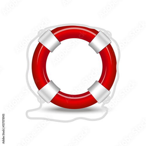 Red life buoy isolated on white background. Vector Illustration.