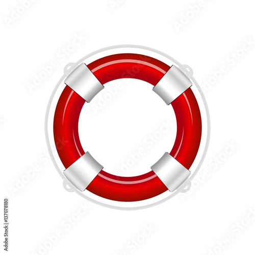 Red life buoy isolated on white background. Vector Illustration.