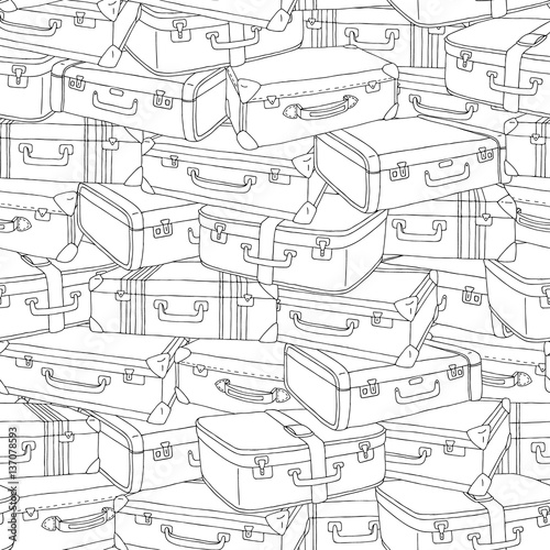 Vector hand drawn stack of old retro suitcases illustration for adult