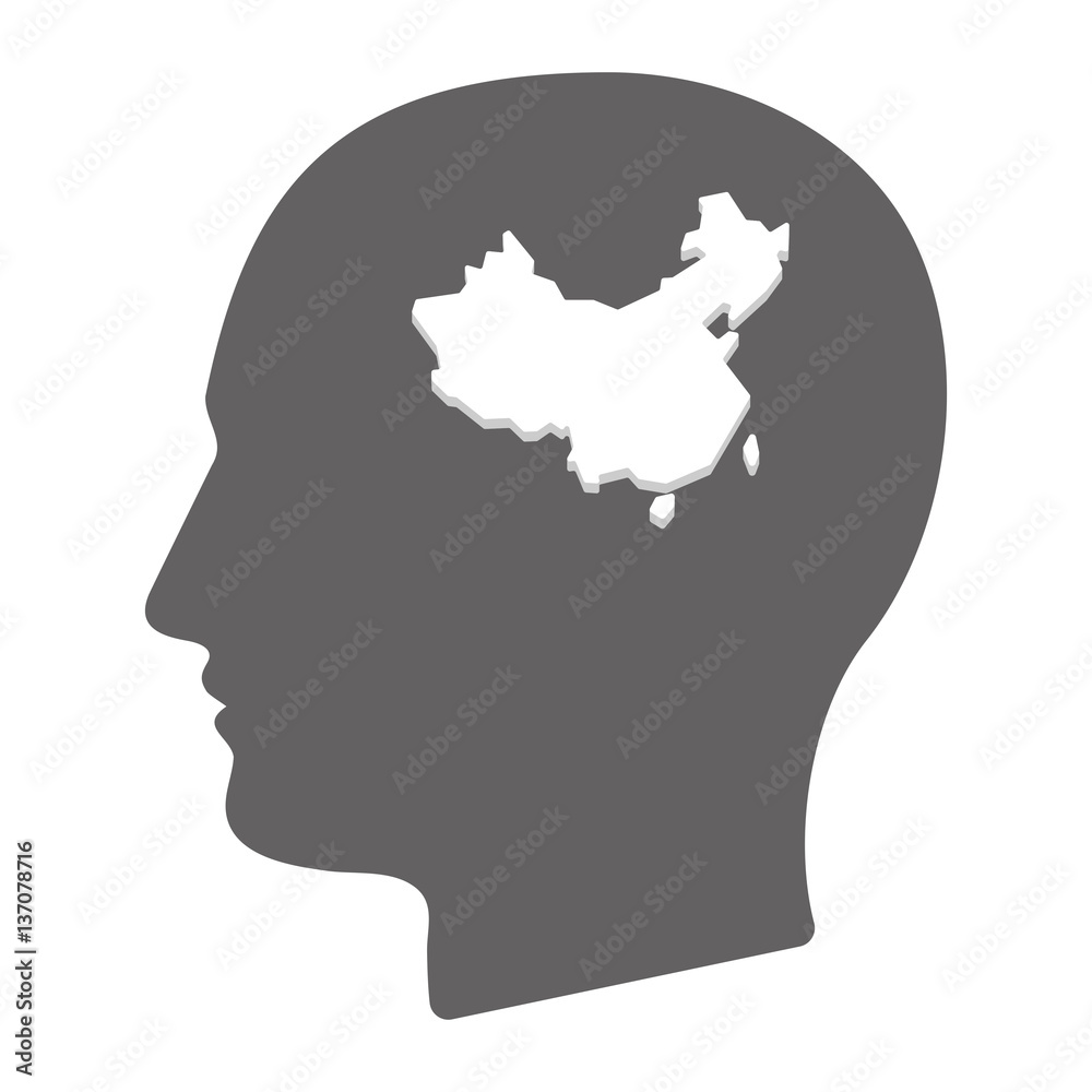 Isolated male head with  a map of China