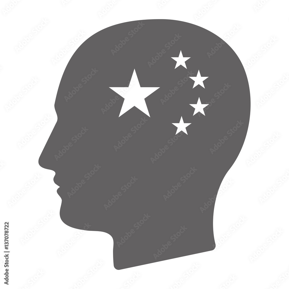 Isolated male head with the five stars china flag symbol Isolated male head with the five stars china flag symbol