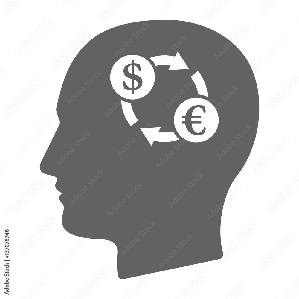 Isolated male head with a dollar euro exchange sign Isolated male head with a dollar euro exchange sign