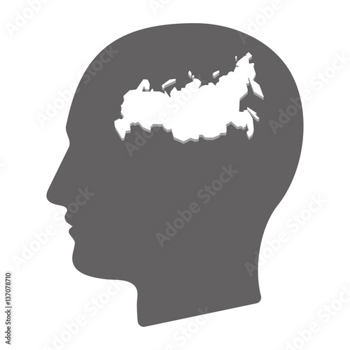 Isolated male head with a map of Russia
