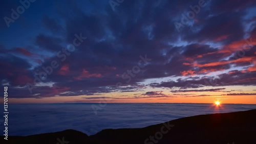 両白山地　白山から見る夕景と雲海