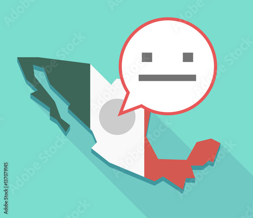 Long shadow Mexico map with a emotionless text face
