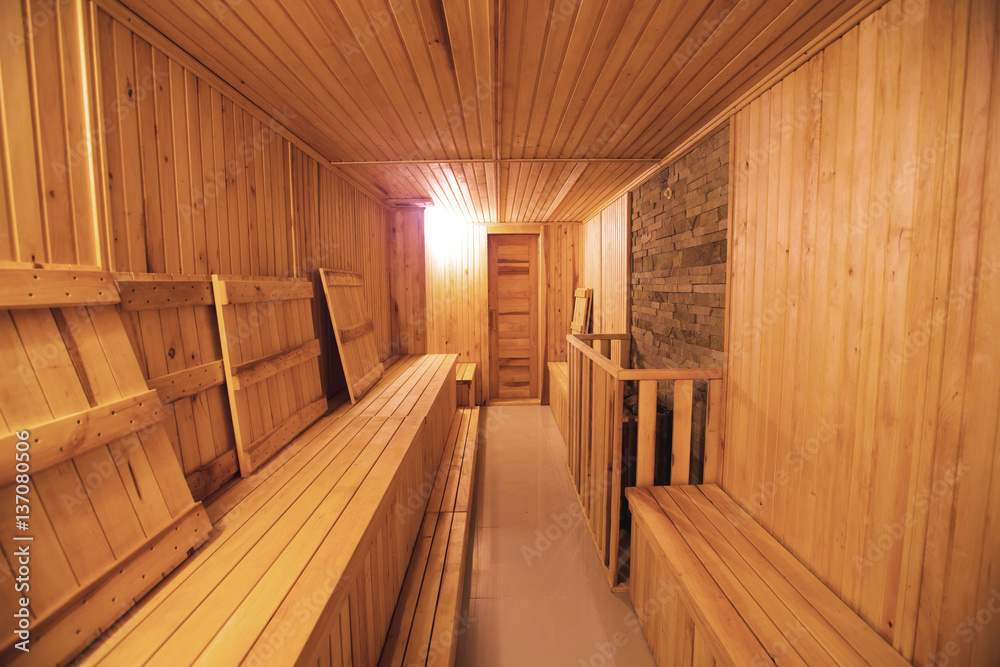 Sauna interior comfortable wooden room spa indoors