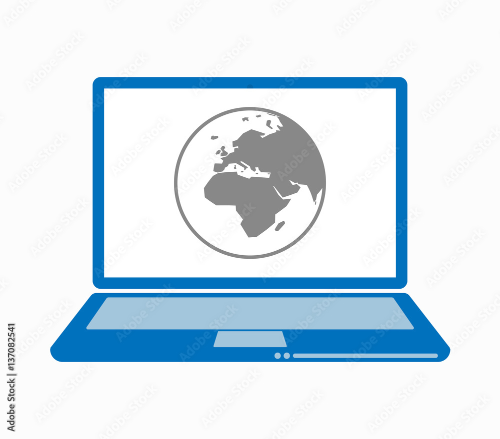 Isolated laptop with an Asia, Africa and Europe regions world Isolated laptop with an Asia, Africa and Europe regions world