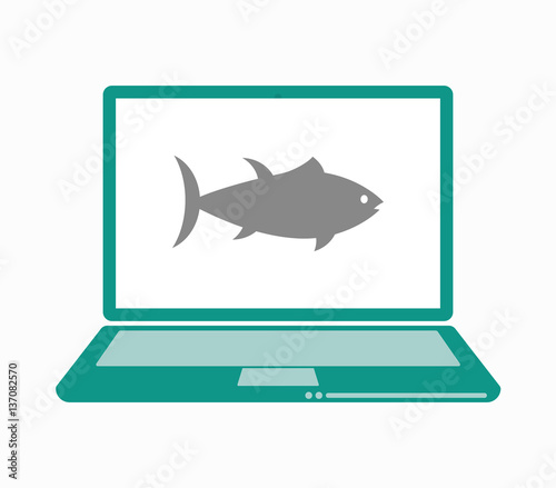 Isolated laptop with  a tuna fish