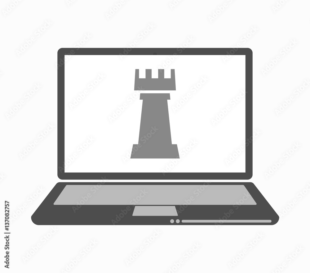 Isolated laptop with a rook chess figure Isolated laptop with a rook chess figure